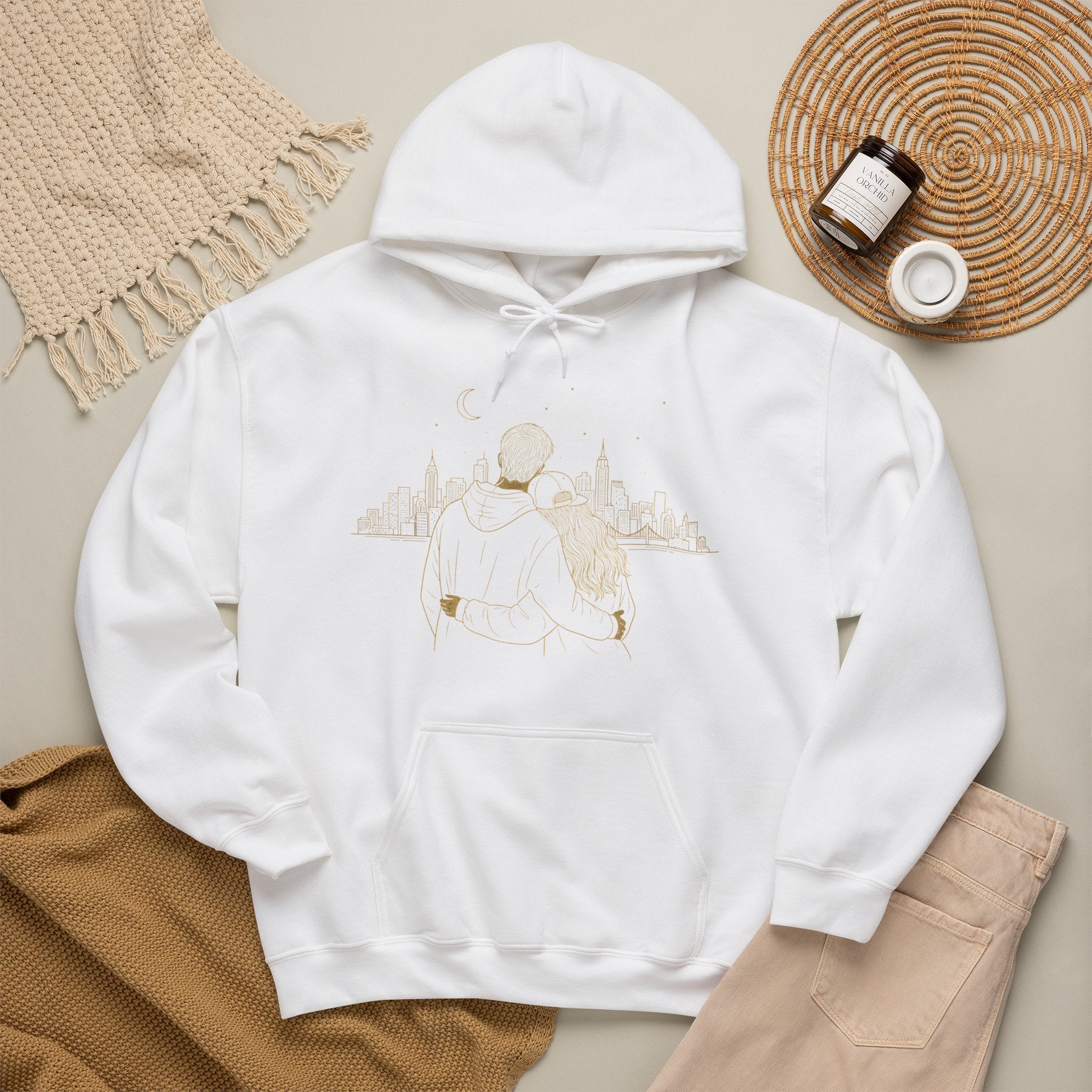 Couple Silhouette Hoodie – Romantic Cityscape 'Together' Pullover