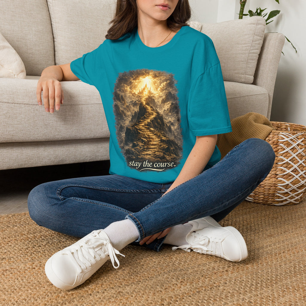 T-Shirt — 'Stay the Course' Ascending Light Mountain Graphic Tee