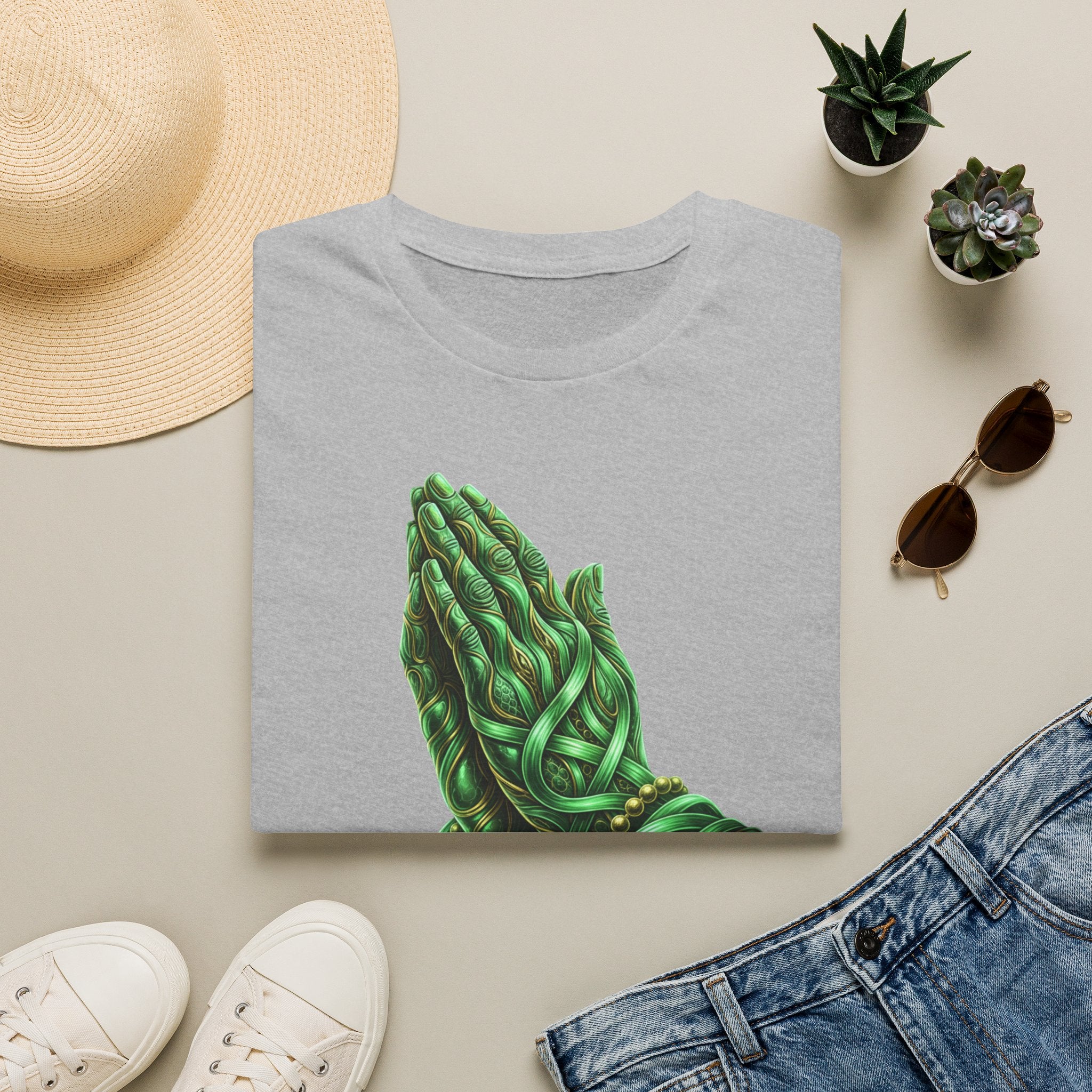 Praying Hands T‑Shirt — Green Vines Prayer Hands Graphic Tee