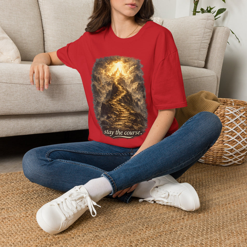 T-Shirt — 'Stay the Course' Ascending Light Mountain Graphic Tee