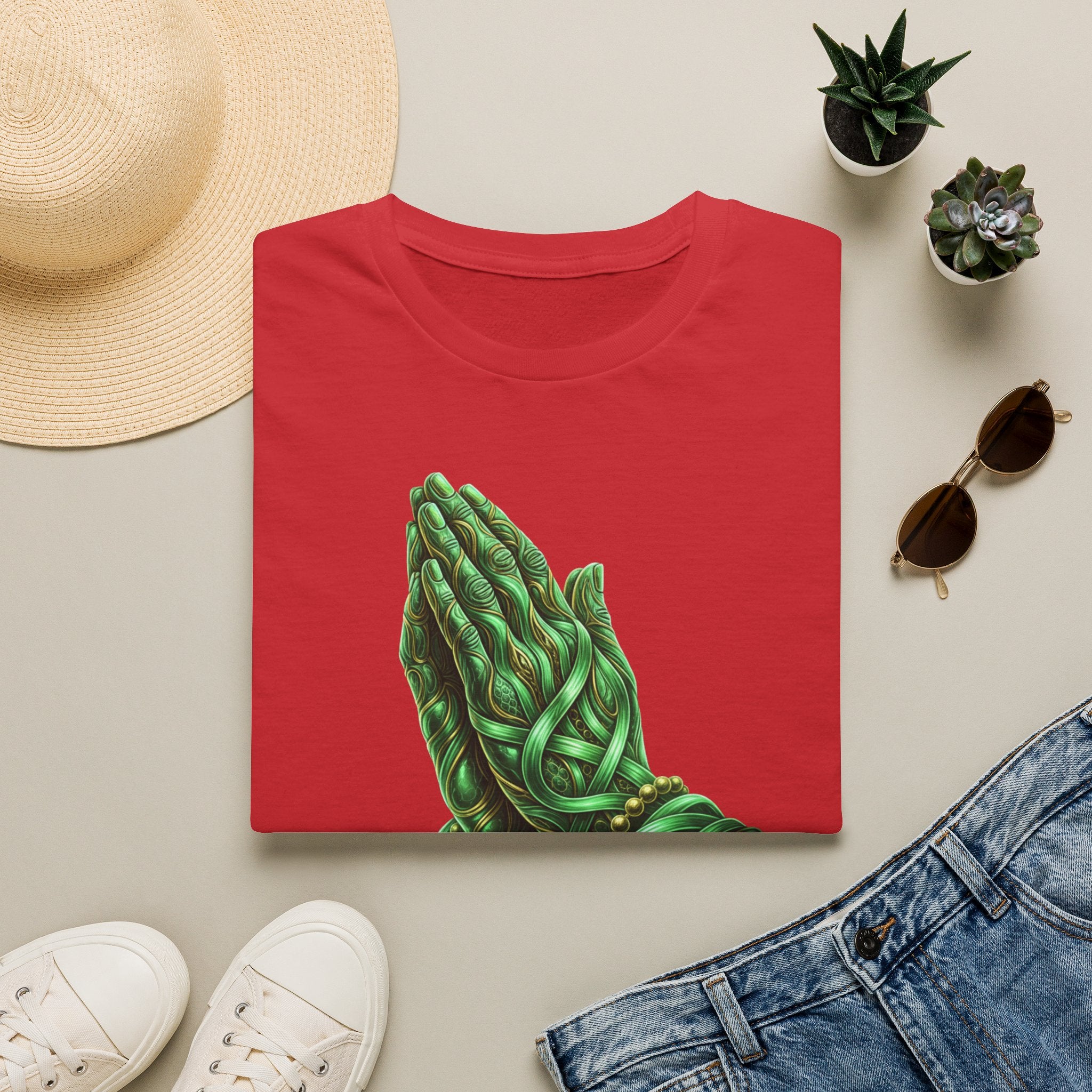 Praying Hands T‑Shirt — Green Vines Prayer Hands Graphic Tee