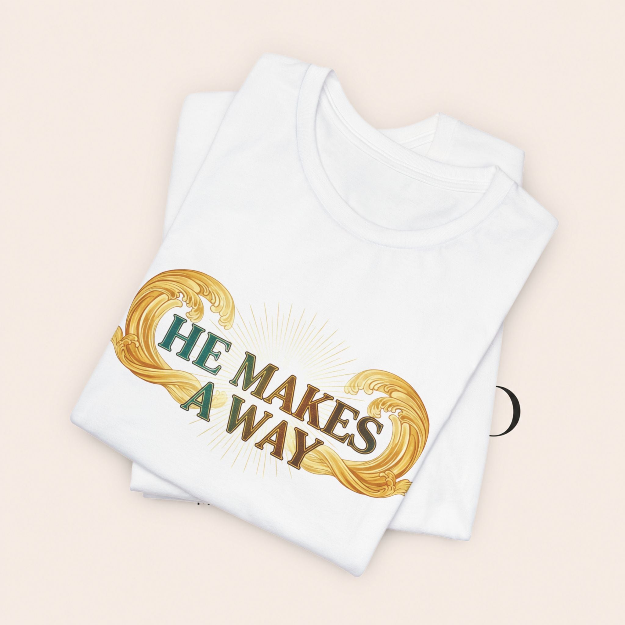 He Makes A Way T-Shirt — Faith Christian Tee with Parting Seas Back Graphic