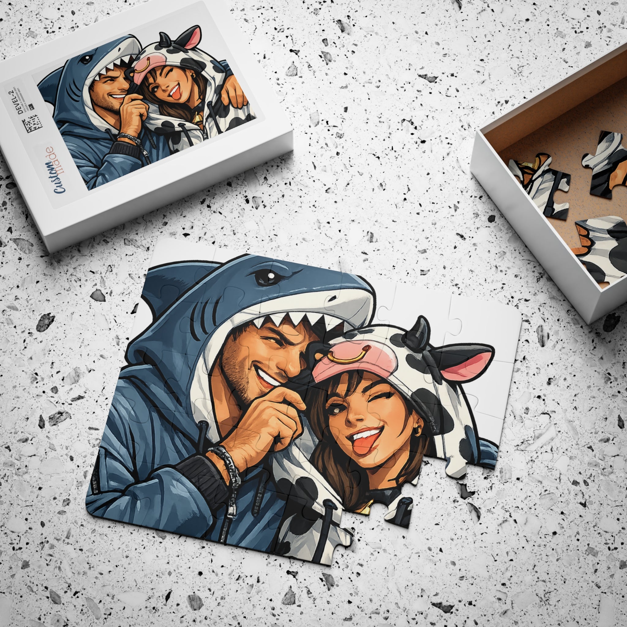 PG 30-Piece Kids Puzzle — Cute Couple in Shark & Cow Costumes