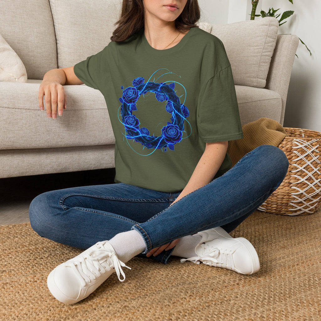 Blue Rose Wreath T-Shirt — Ethereal Floral Graphic Tee