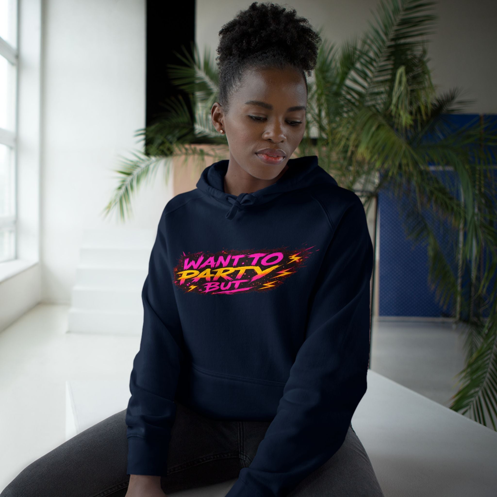 PG KAIT "Want to Party But Hoodie — Retro Neon Gamer Hoodie (No Gems! Chaos Squad)