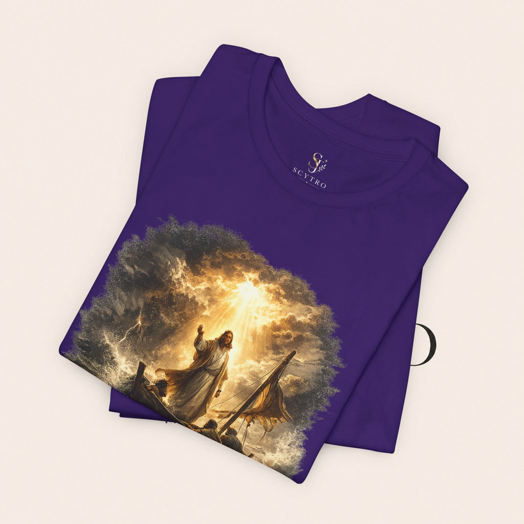 Peace Speaks Louder Christian T‑Shirt — Jesus Calming the Storm Faith Tee