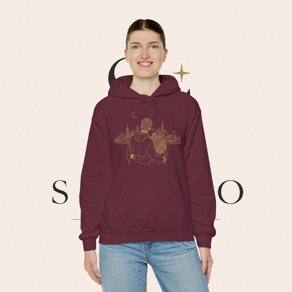 Couple Silhouette Hoodie – Romantic Cityscape 'Together' Pullover
