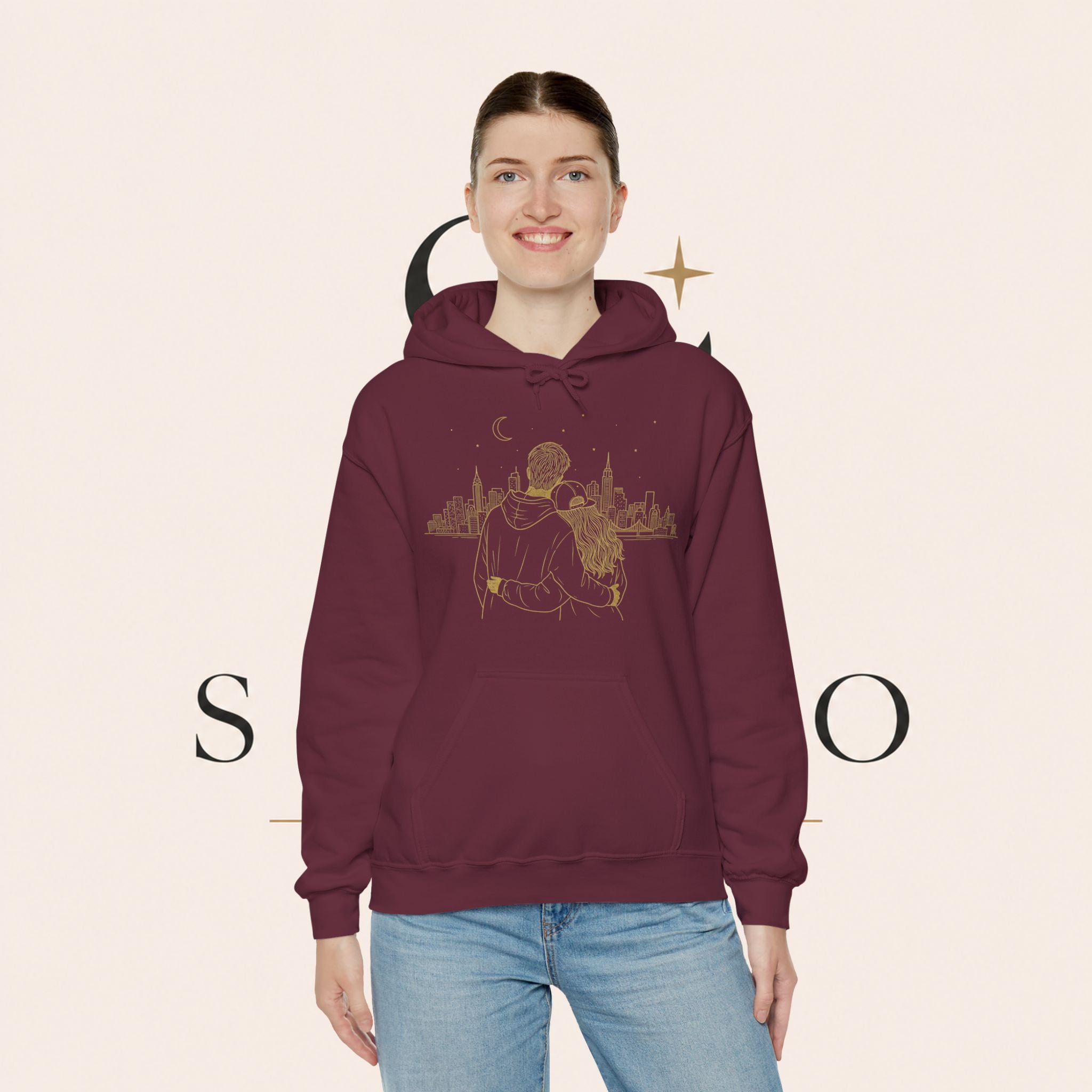 Couple Silhouette Hoodie – Romantic Cityscape 'Together' Pullover