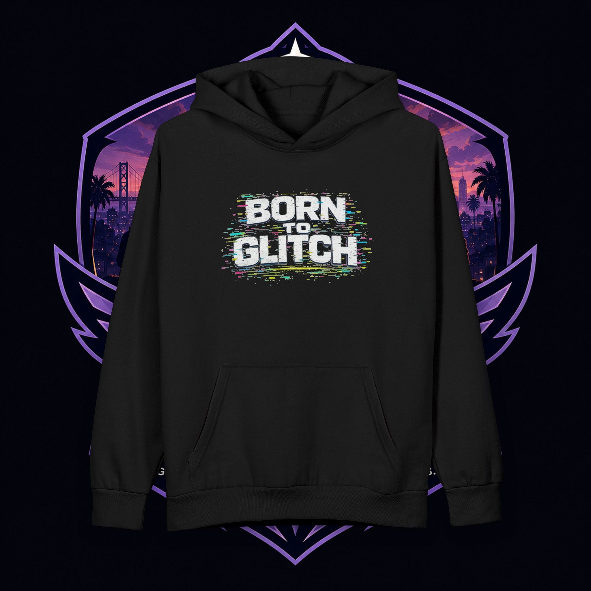 PG Lola's Born to Glitch Hoodie — Retro Glitch Gamer Pullover