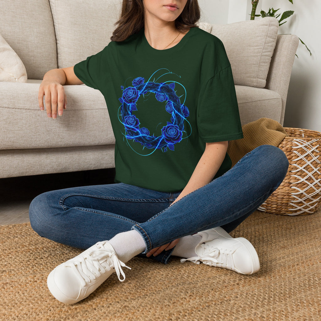 Blue Rose Wreath T-Shirt — Ethereal Floral Graphic Tee