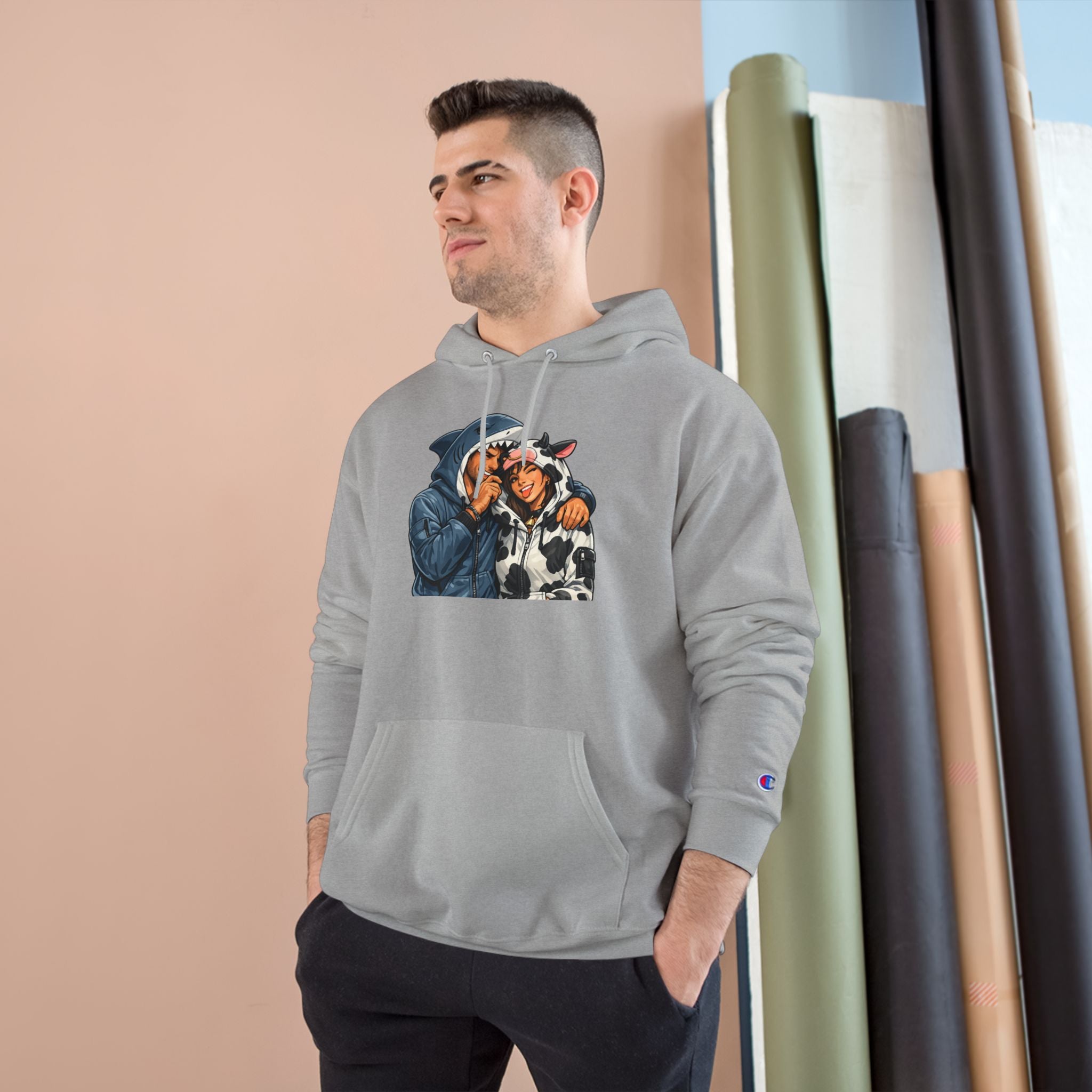 SC Vintage-Inspired Champion Hoodie — Cozy Retro Couple Graphic