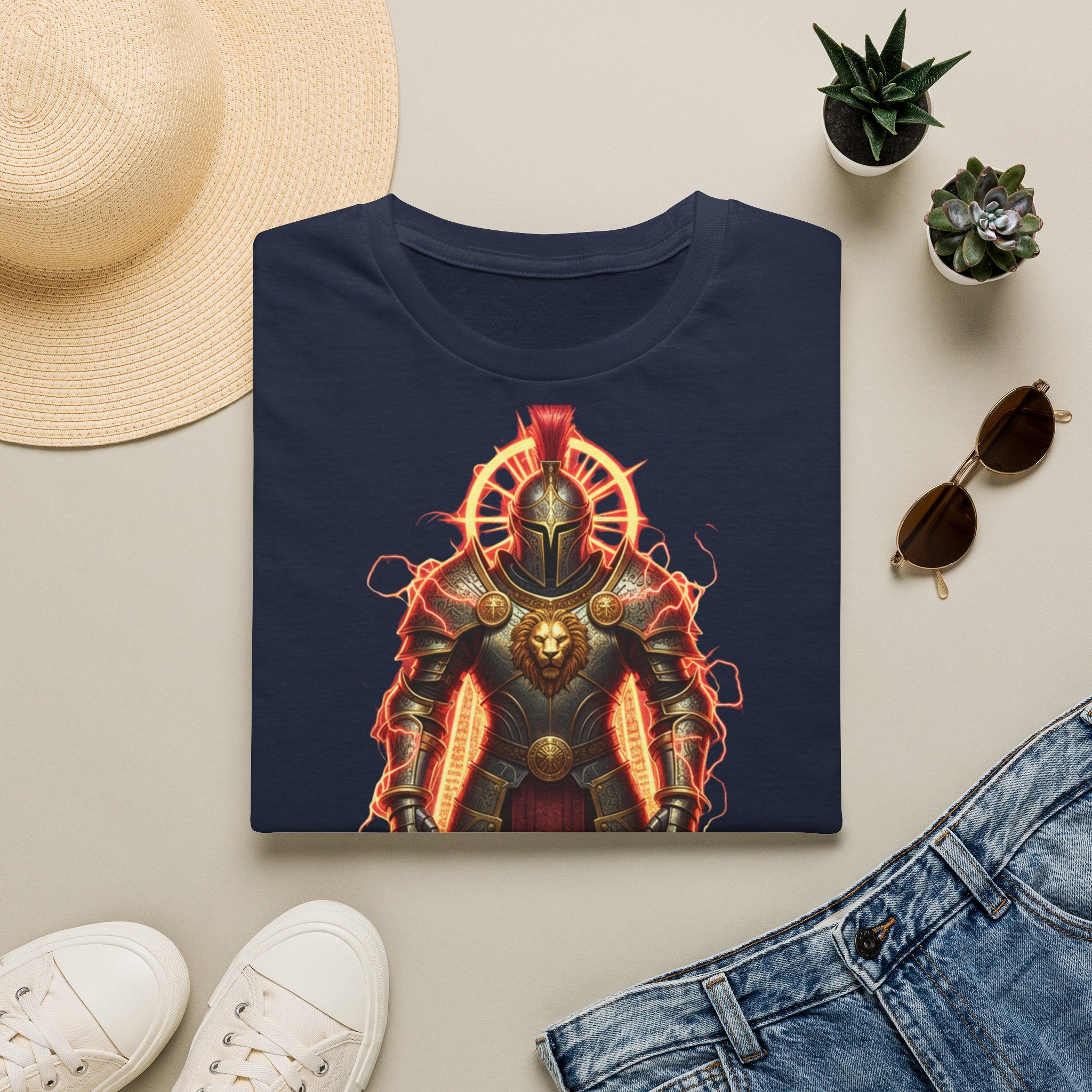 Knight of Flame Graphic T-Shirt — Fiery Medieval Armor Tee