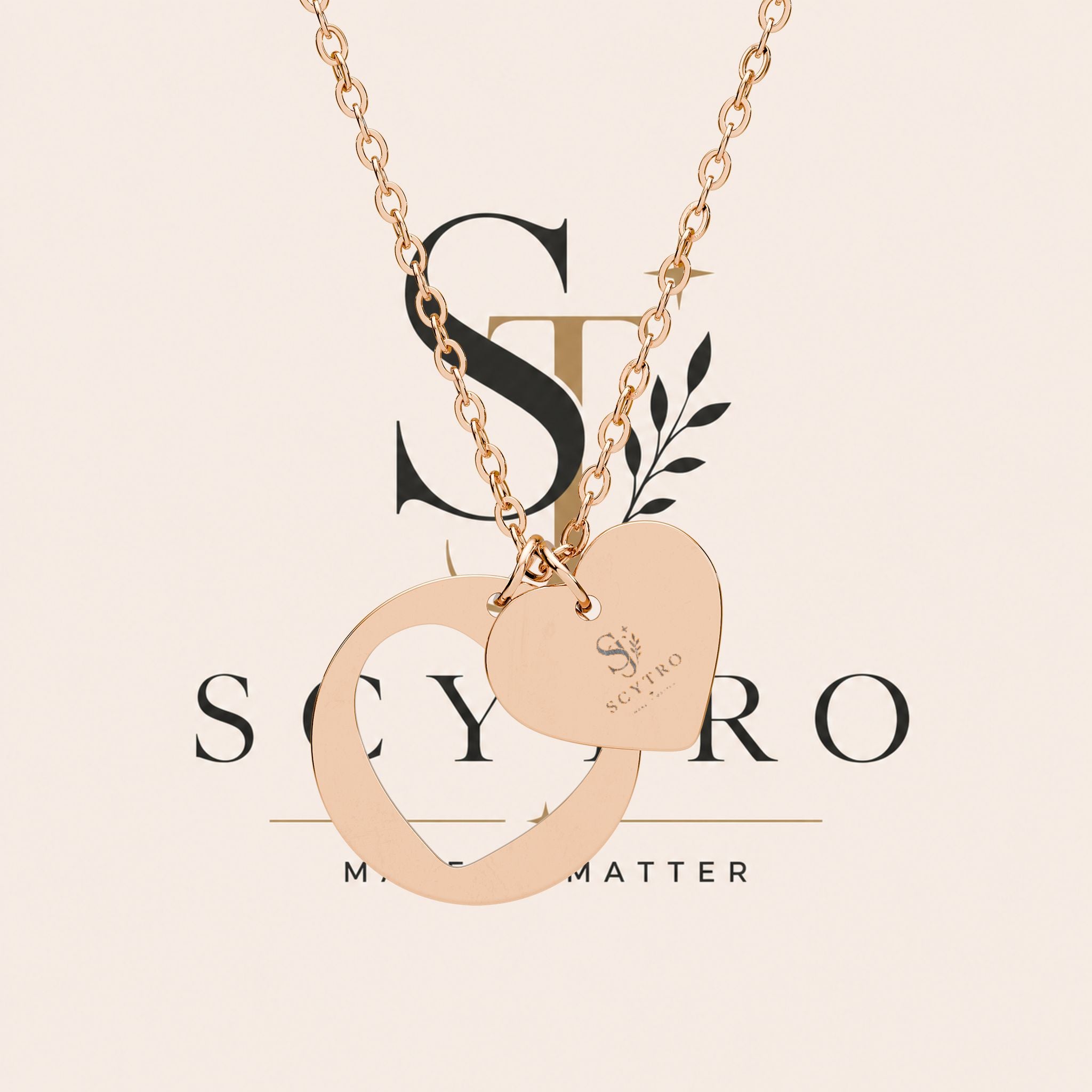 Engravable Heart Cutout Necklace – Personalized Double Heart Pendant (Silver & Rose Gold)