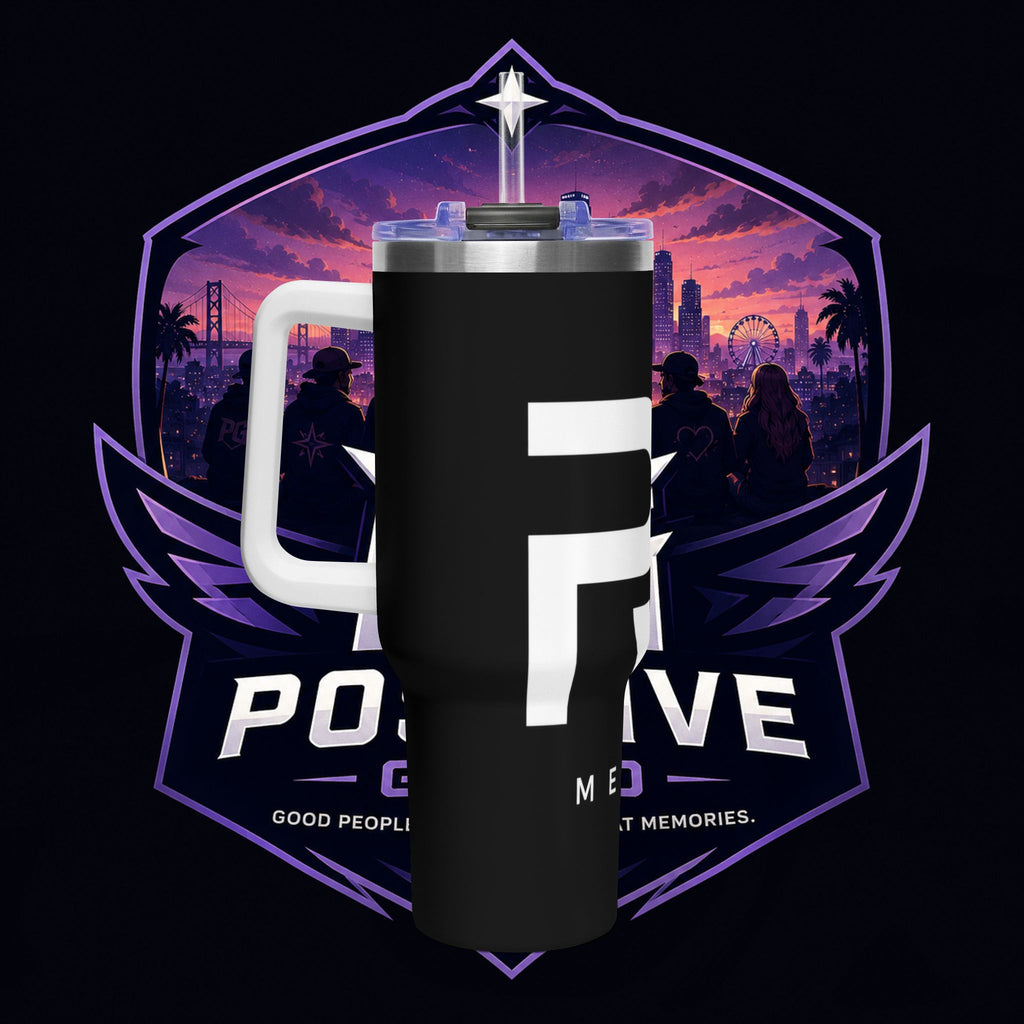 PG MERCH BRAND 40oz Vacuum Tumbler – Purple Cityscape Logo Insulated Travel Cup