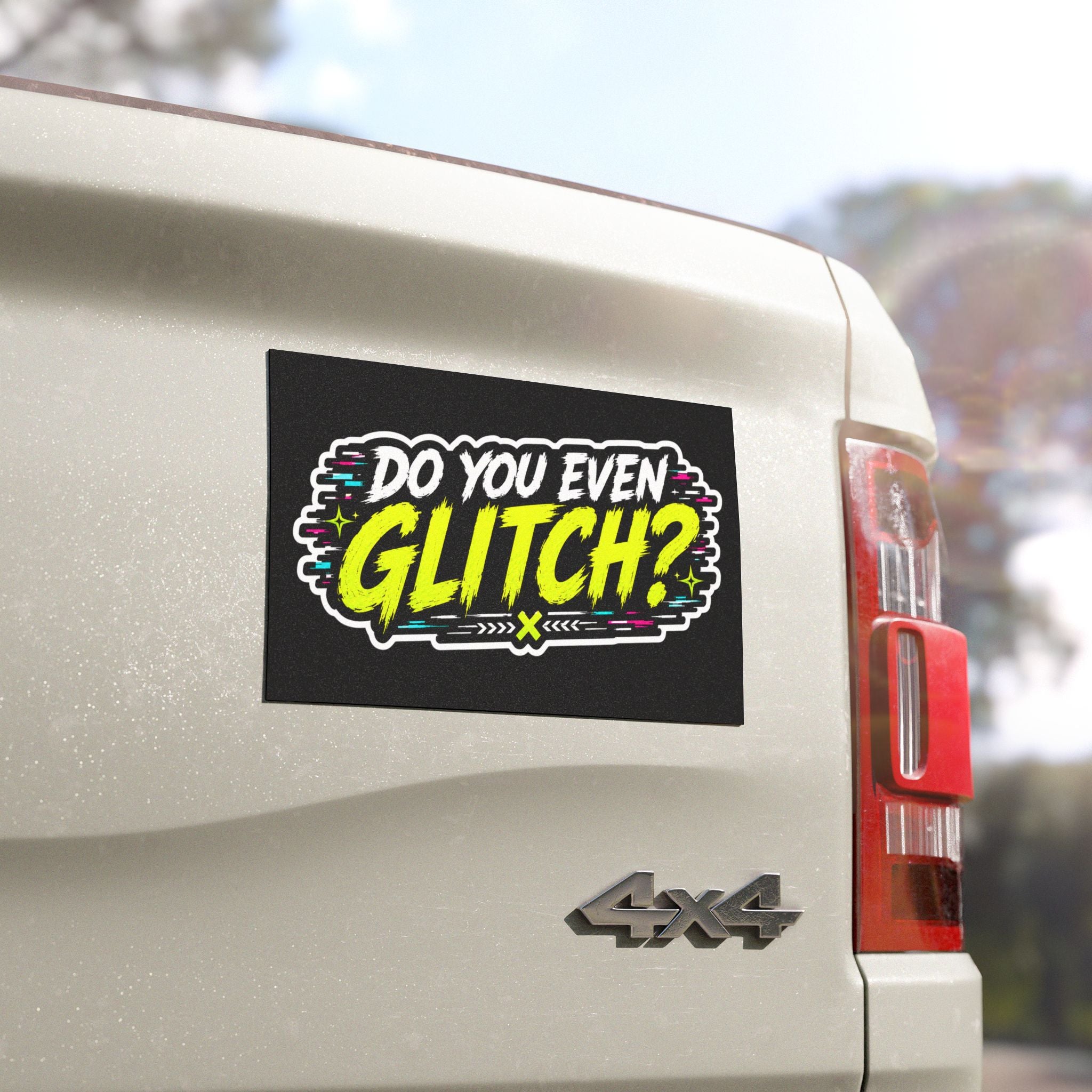 PG Lola's Do You Even Glitch? Car Magnet — Retro Neon Gaming Sticker for Gamers