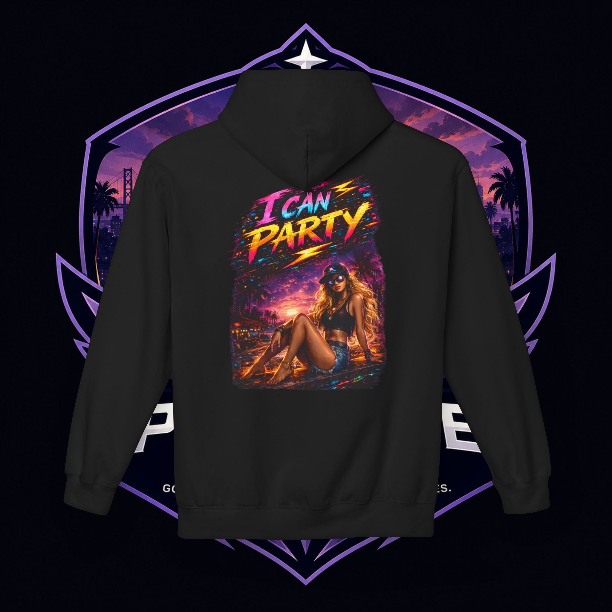 PG SAMMICH 'I Can Party' Hoodie — Neon Vaporwave 'Invite Me, Please' Graphic Pullover