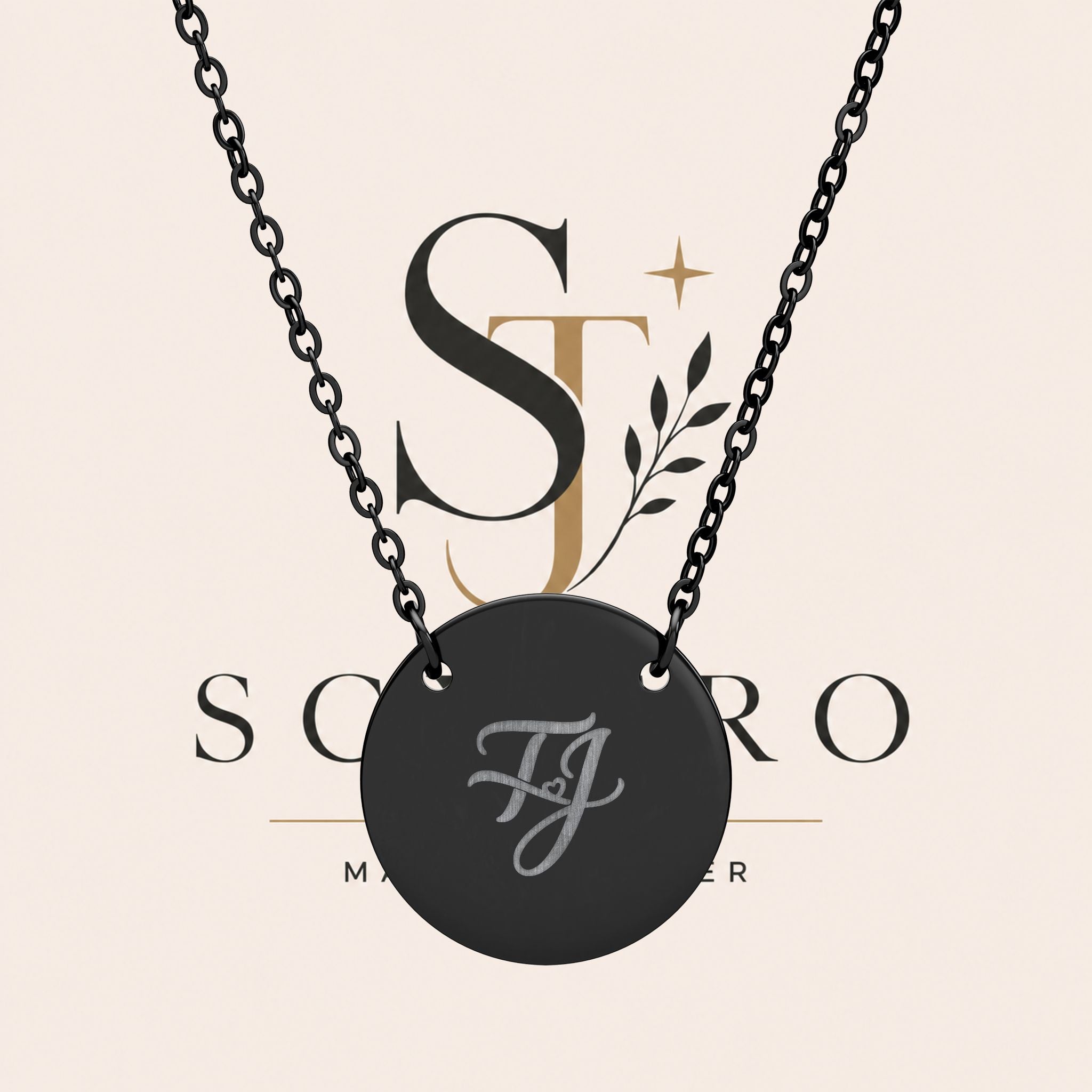 T&J Personalized Engraved Circle Necklace — Monogram Initial Pendant