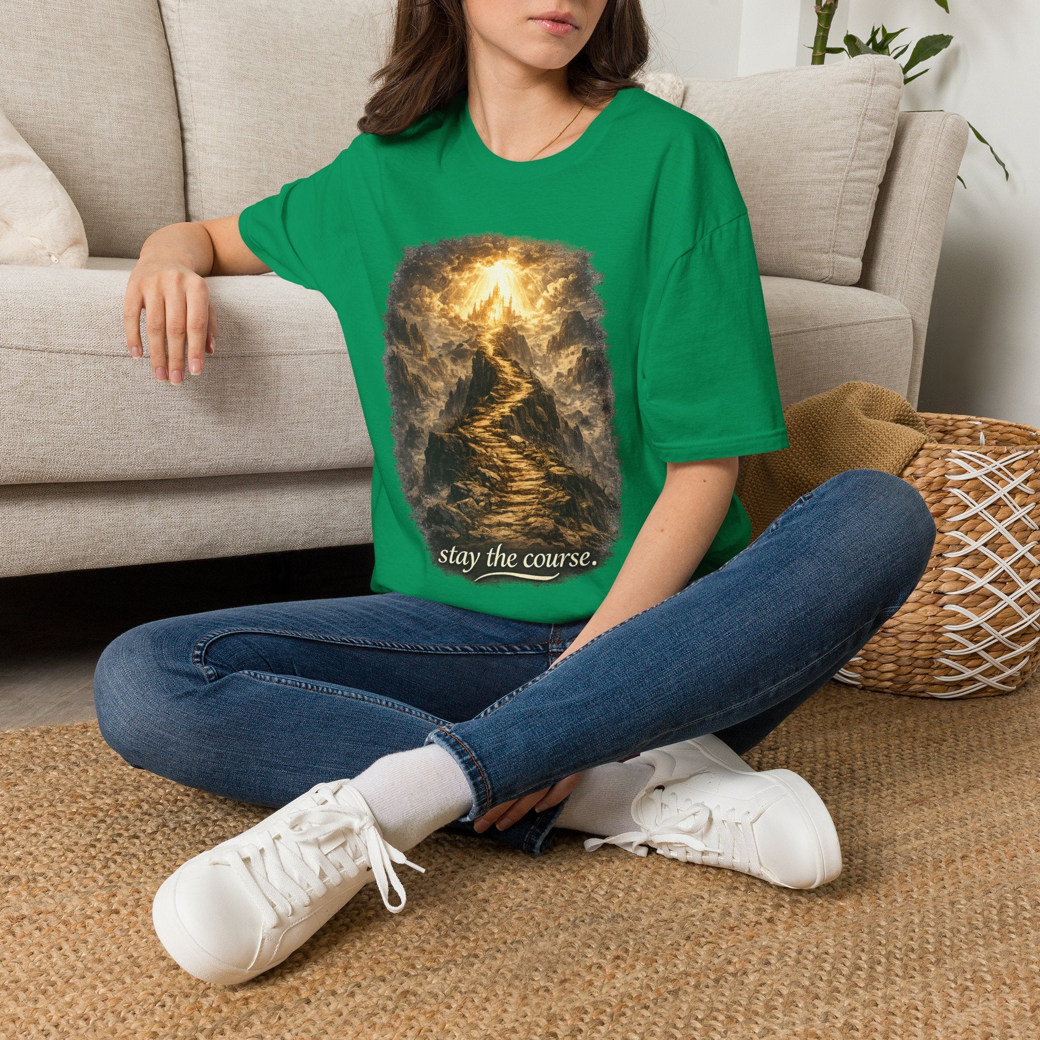T-Shirt — 'Stay the Course' Ascending Light Mountain Graphic Tee