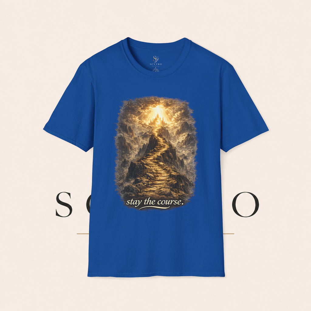 T-Shirt — 'Stay the Course' Ascending Light Mountain Graphic Tee