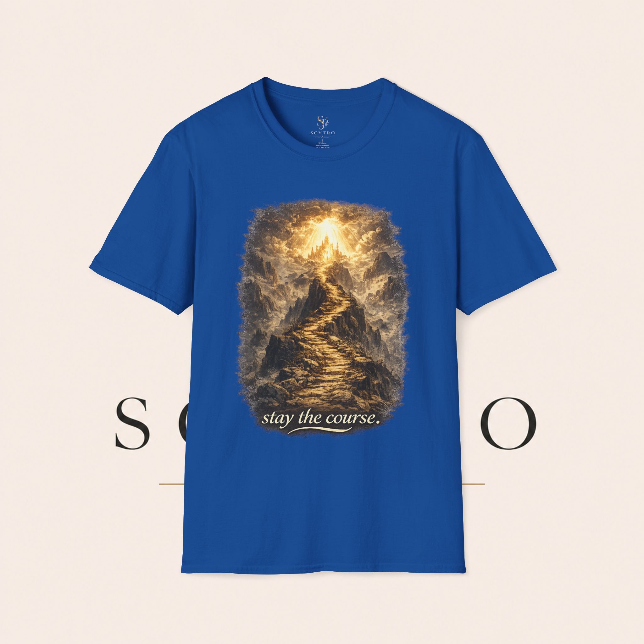 T-Shirt — 'Stay the Course' Ascending Light Mountain Graphic Tee
