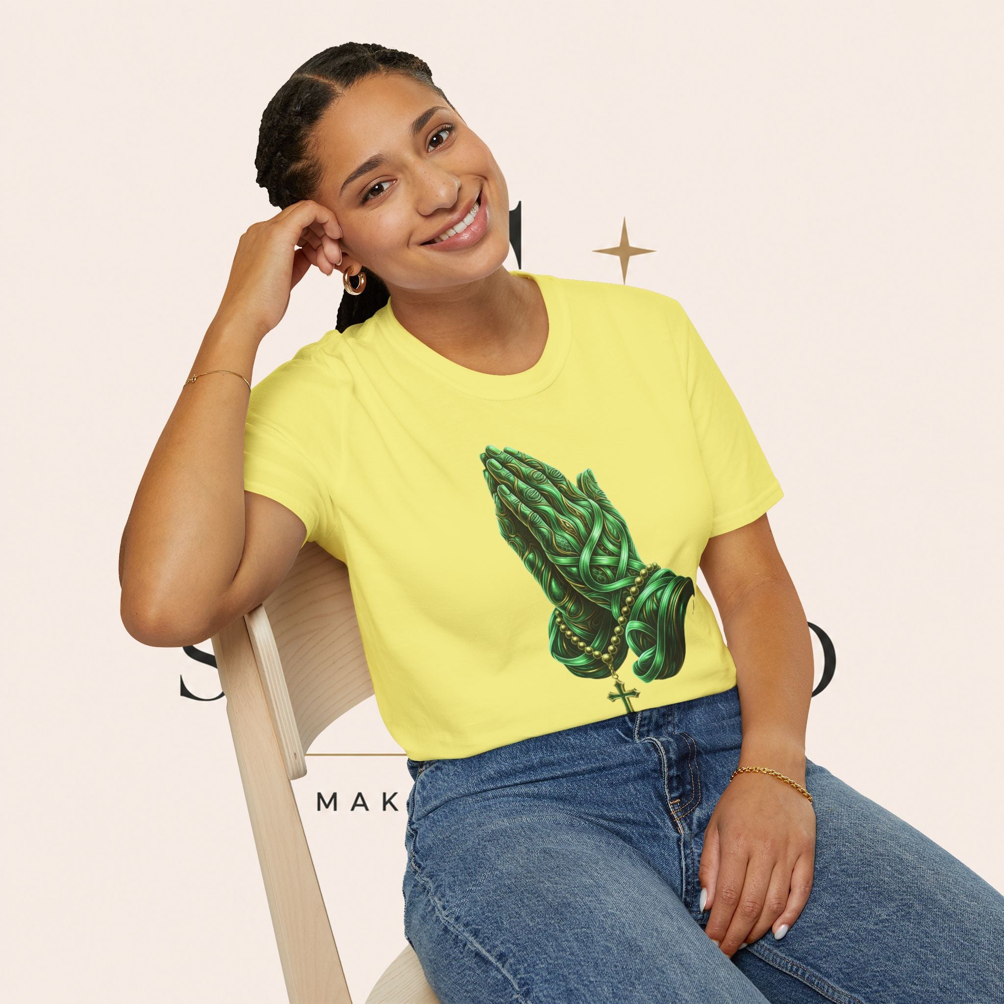 Praying Hands T‑Shirt — Green Vines Prayer Hands Graphic Tee