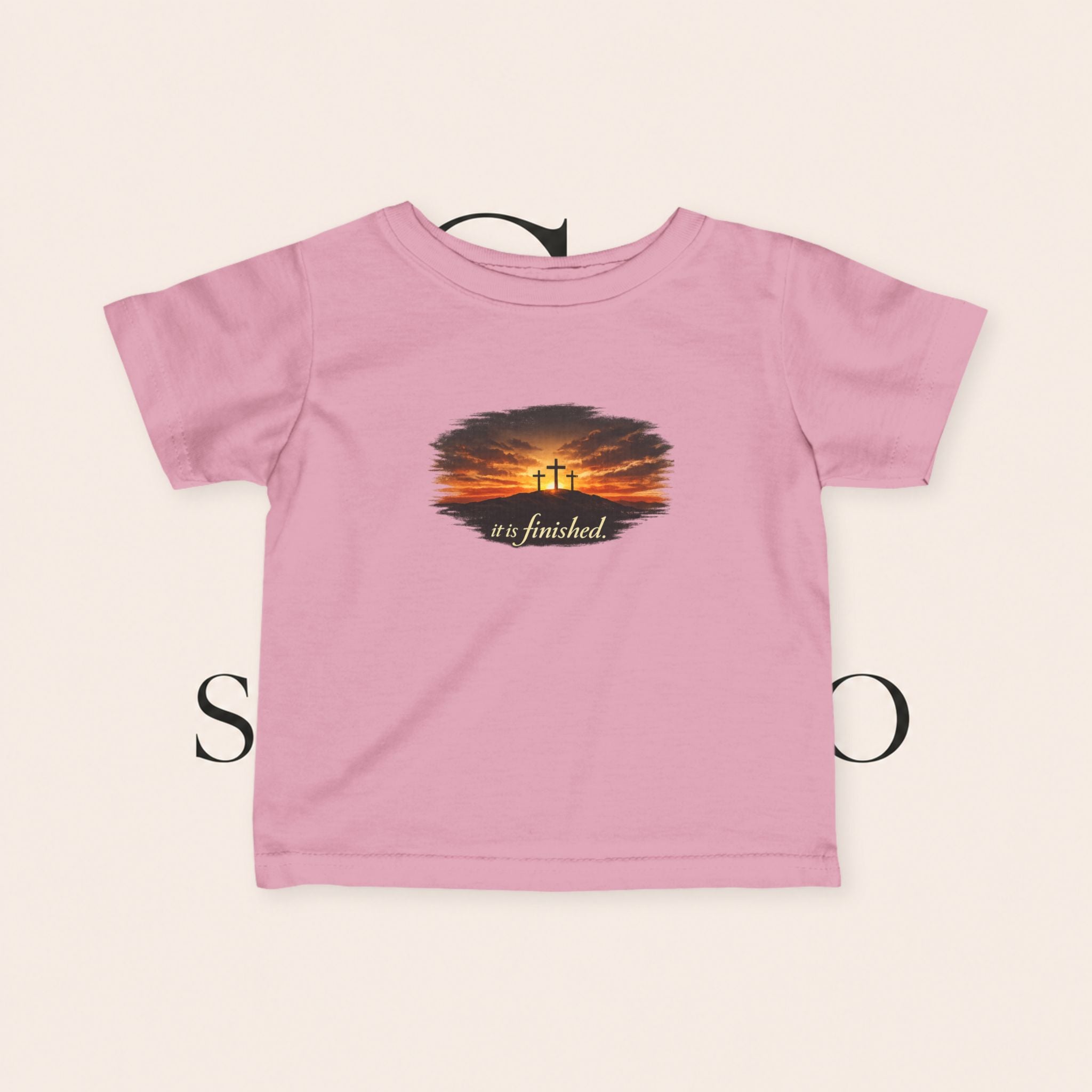 Infant Tee — Sunset Three Crosses "It Is Finished" Christian Baby Shirt