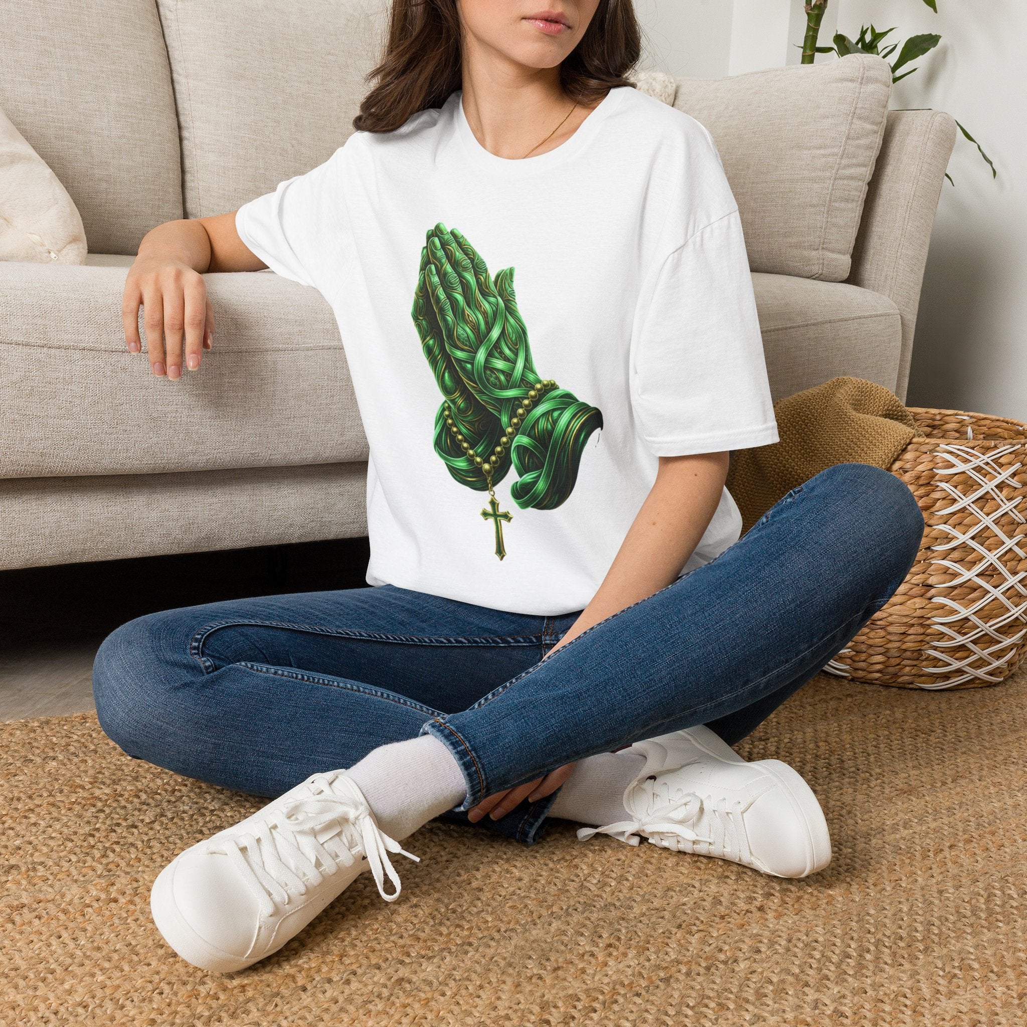 Praying Hands T‑Shirt — Green Vines Prayer Hands Graphic Tee