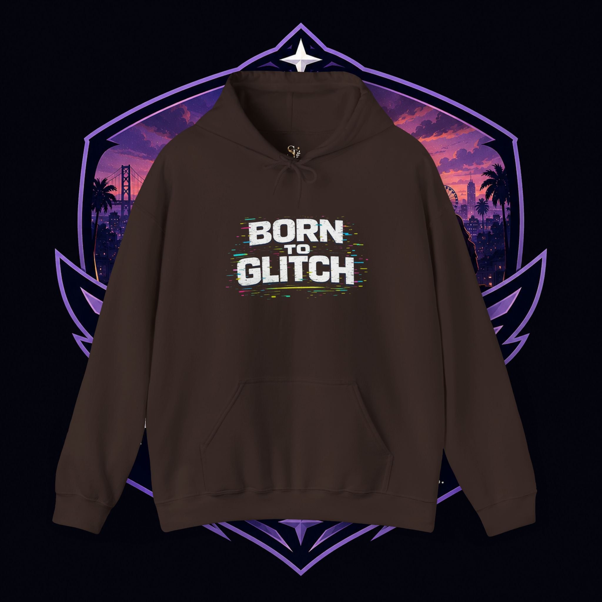 Born Glitch Hoodie — Retro Cyberpunk Vaporwave Graphic Sweatshirt