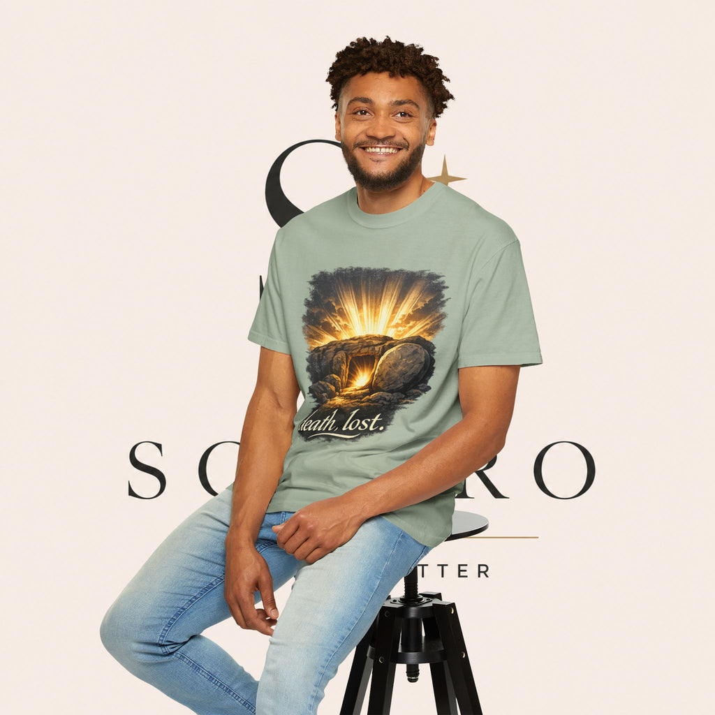 T-Shirt — Sunrise Tomb Graphic ‘death, lost.’ Memorial Tee