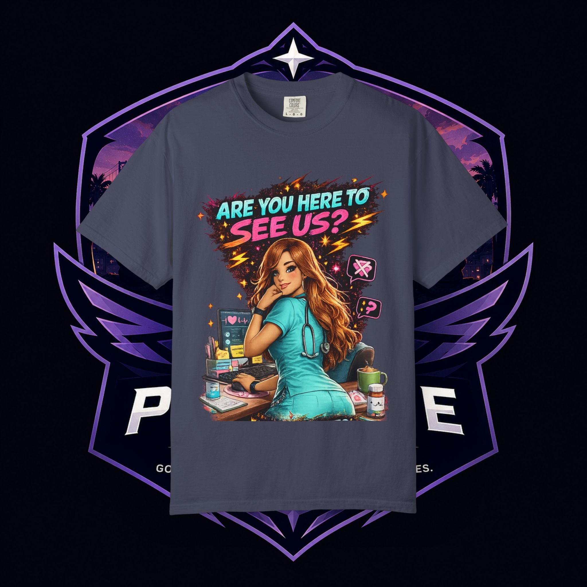 MOA PG SUMMER — "Are You Here to See Us?" Retro Medical Graphic T-Shirt
