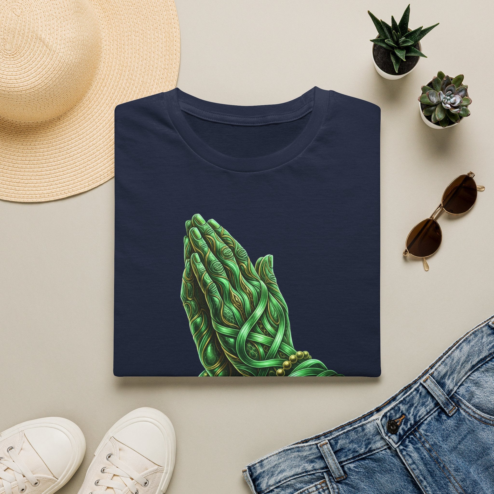 Praying Hands T‑Shirt — Green Vines Prayer Hands Graphic Tee