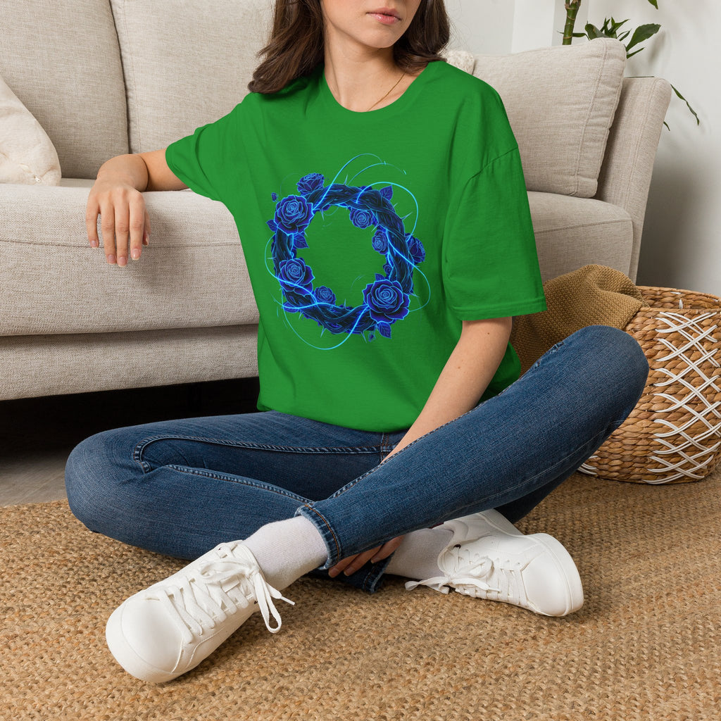Blue Rose Wreath T-Shirt — Ethereal Floral Graphic Tee