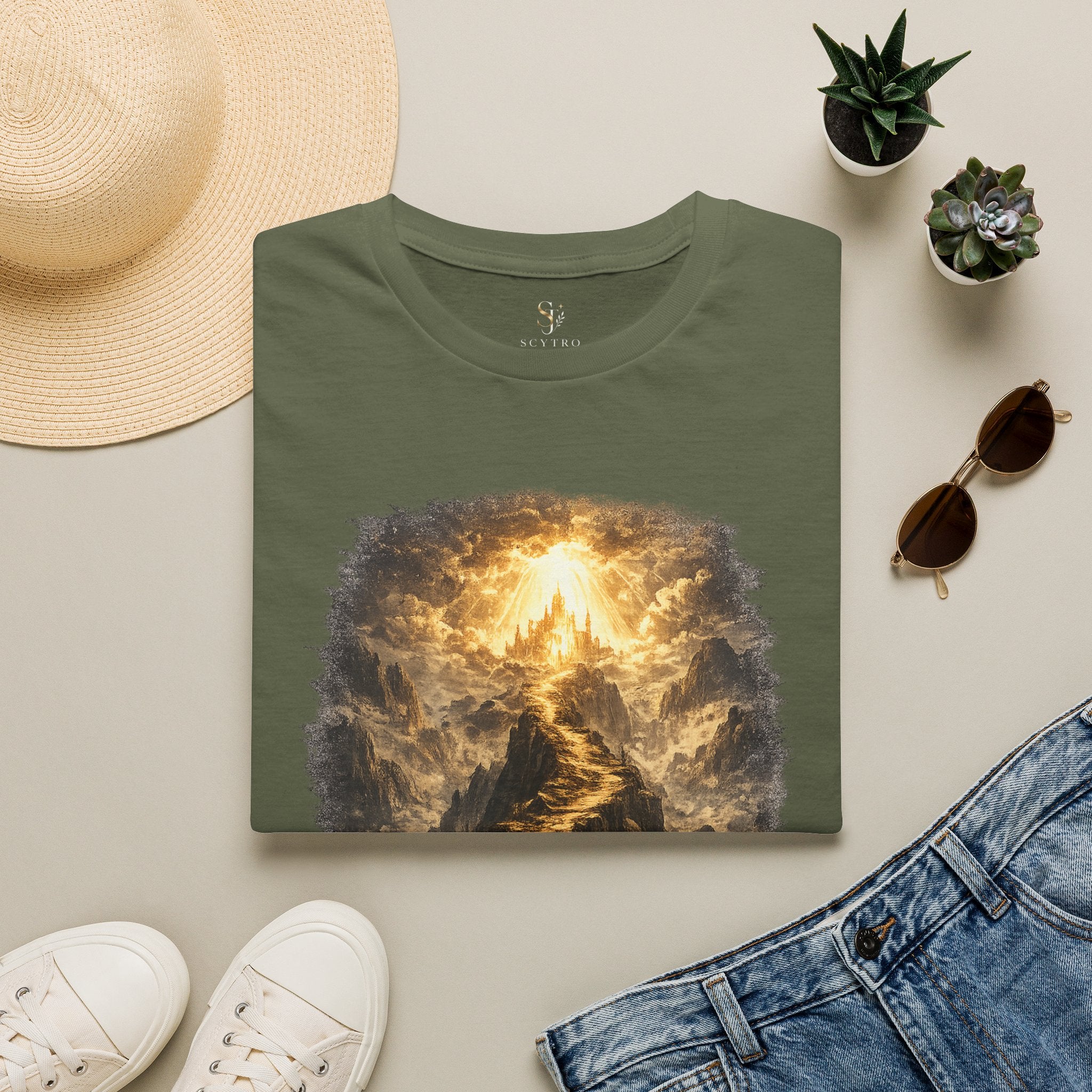 T-Shirt — 'Stay the Course' Ascending Light Mountain Graphic Tee