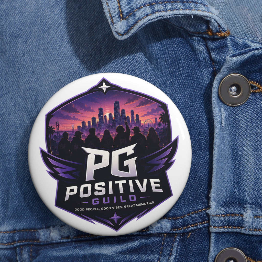 Positive Guild Logo Pin Button — PG Enamel Style Round Badge