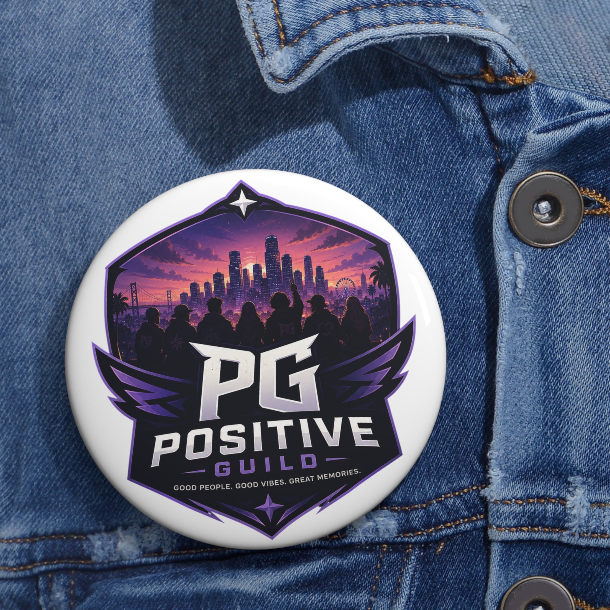 Positive Guild Logo Pin Button — PG Enamel Style Round Badge