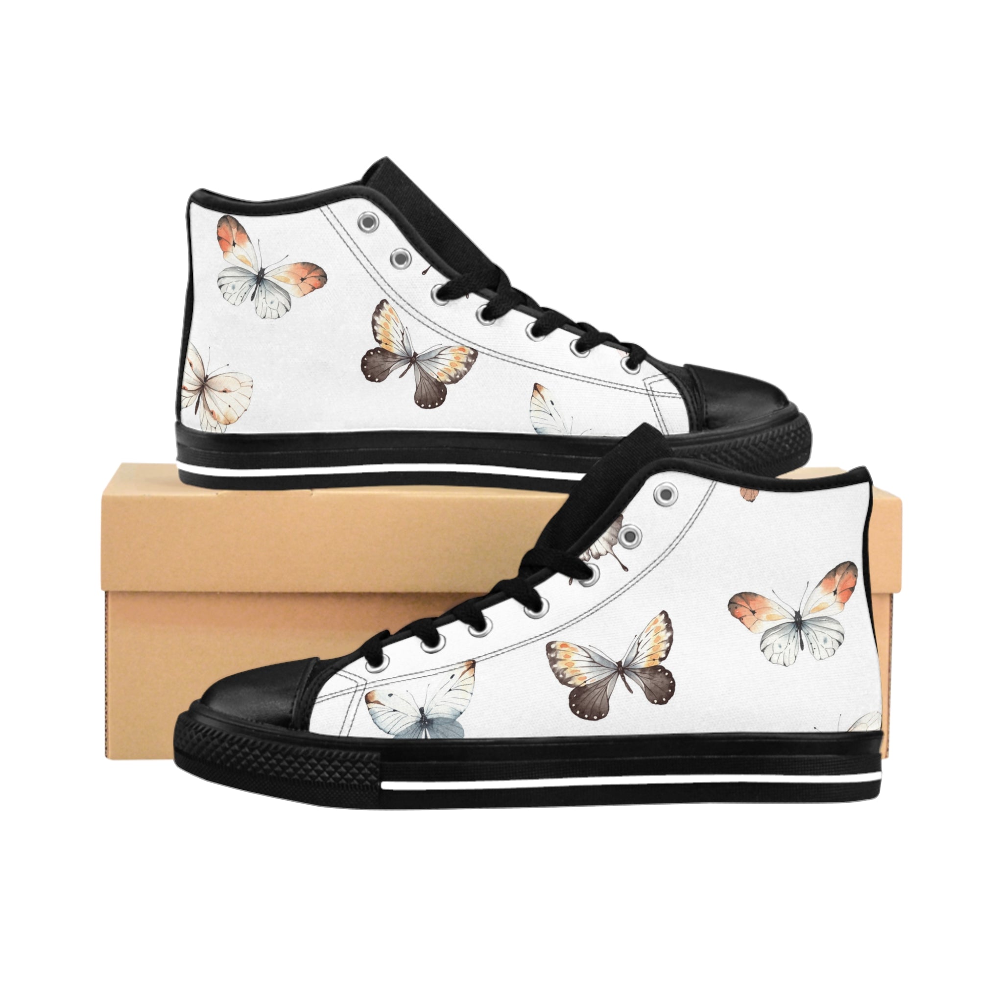 Butterfly Print High-Top Sneakers — Women's Floral Casual Shoes