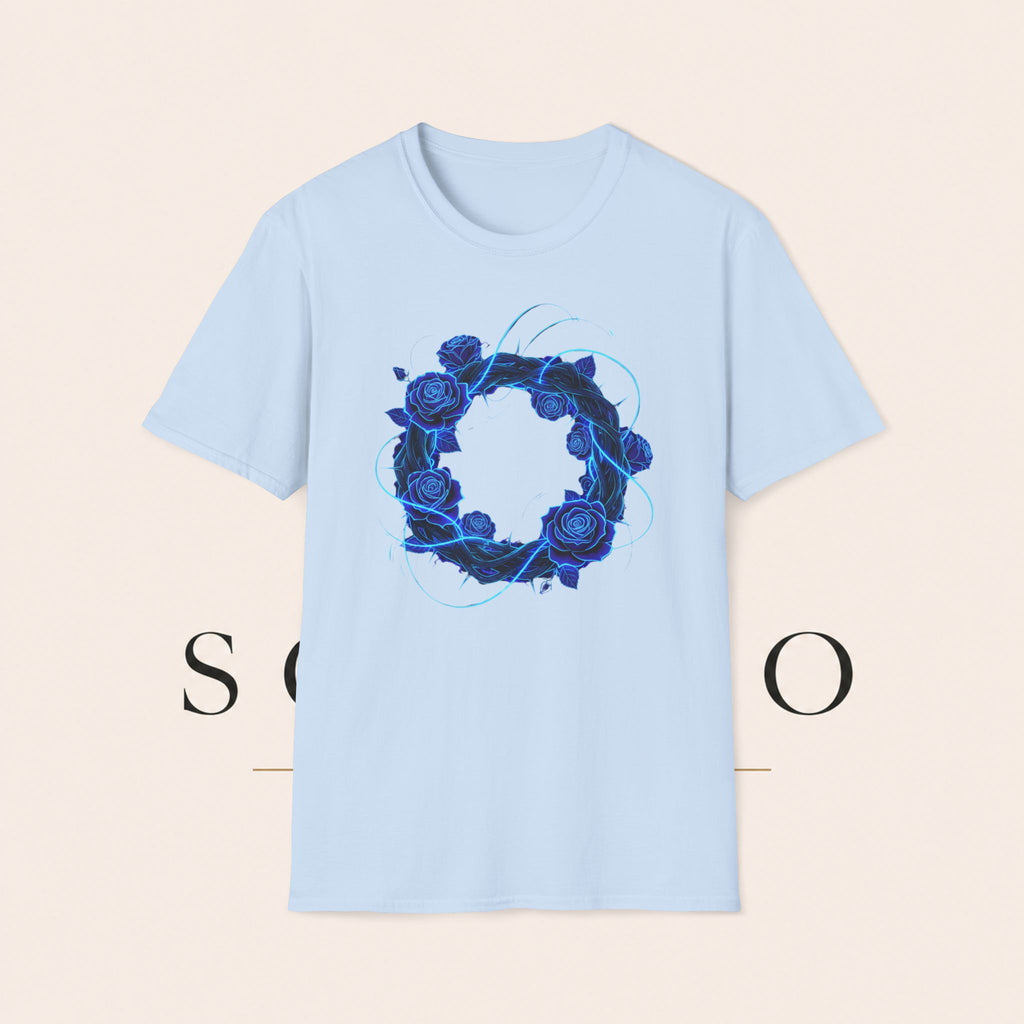 Blue Rose Wreath T-Shirt — Ethereal Floral Graphic Tee