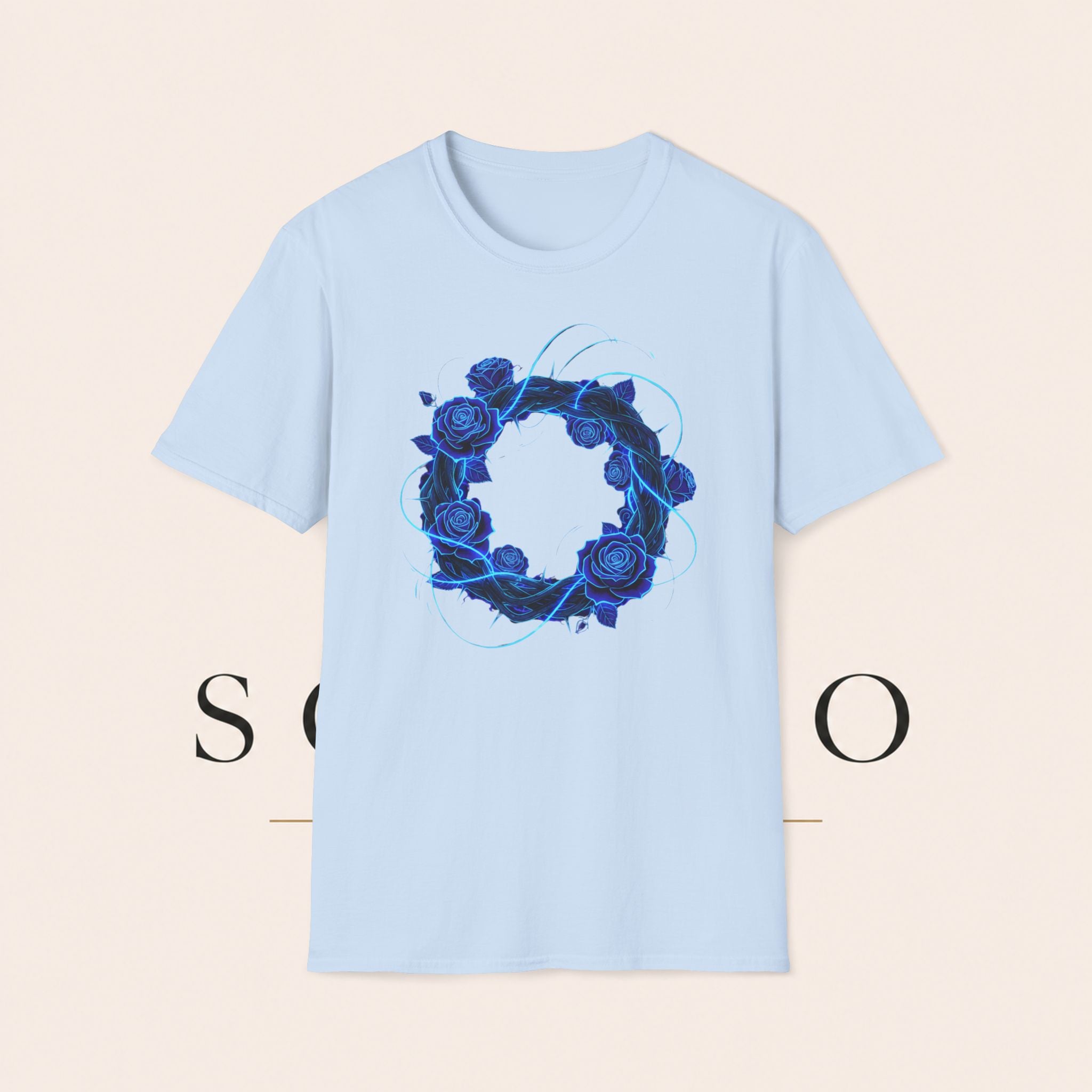 Blue Rose Wreath T-Shirt — Ethereal Floral Graphic Tee