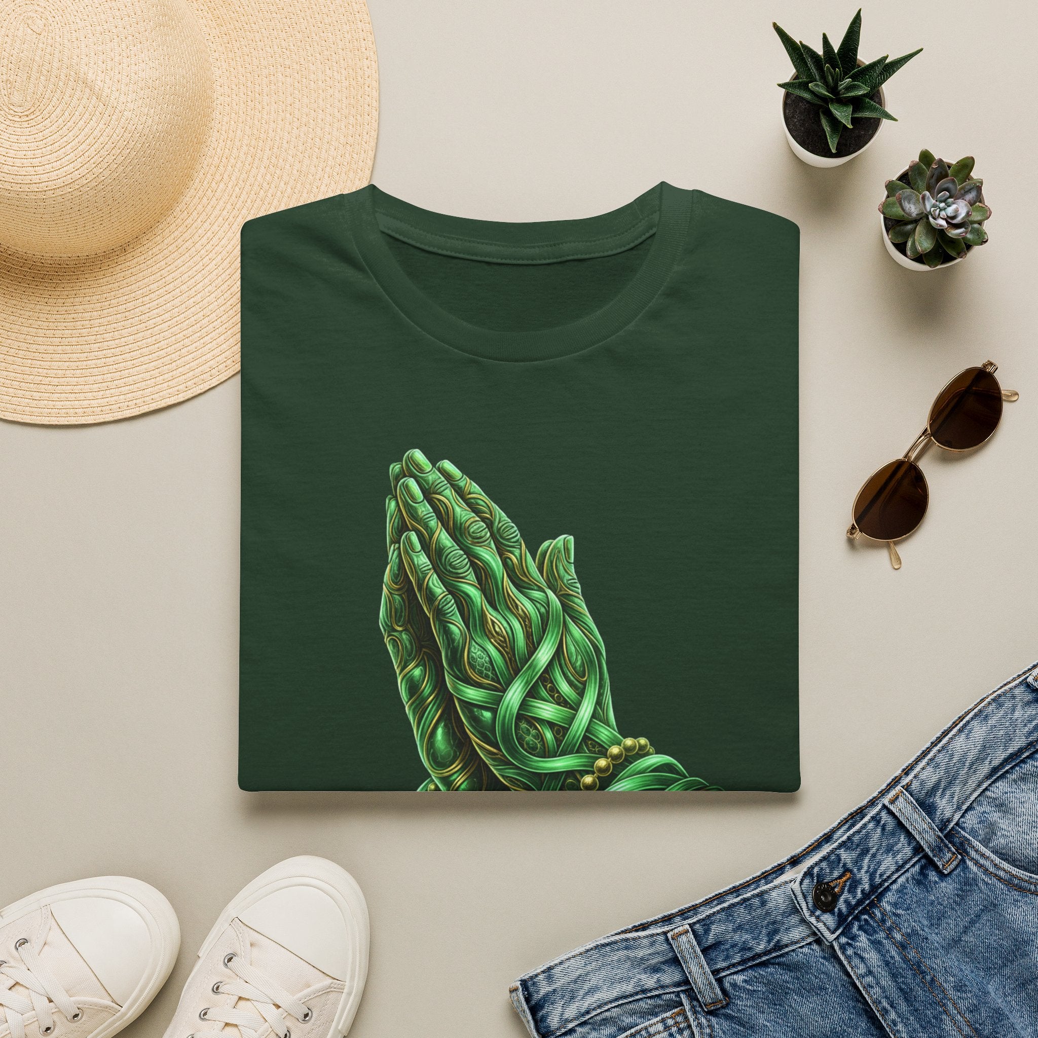 Praying Hands T‑Shirt — Green Vines Prayer Hands Graphic Tee