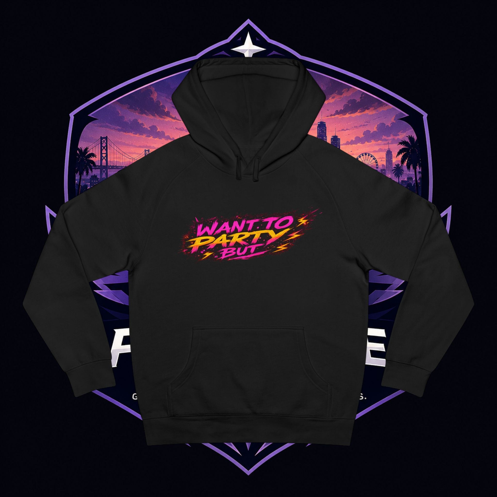 PG KAIT "Want to Party But Hoodie — Retro Neon Gamer Hoodie (No Gems! Chaos Squad)