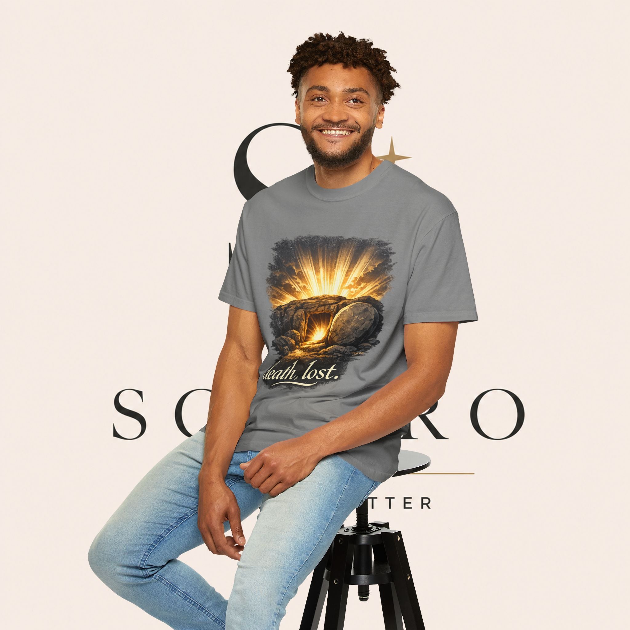 T-Shirt — Sunrise Tomb Graphic ‘death, lost.’ Memorial Tee