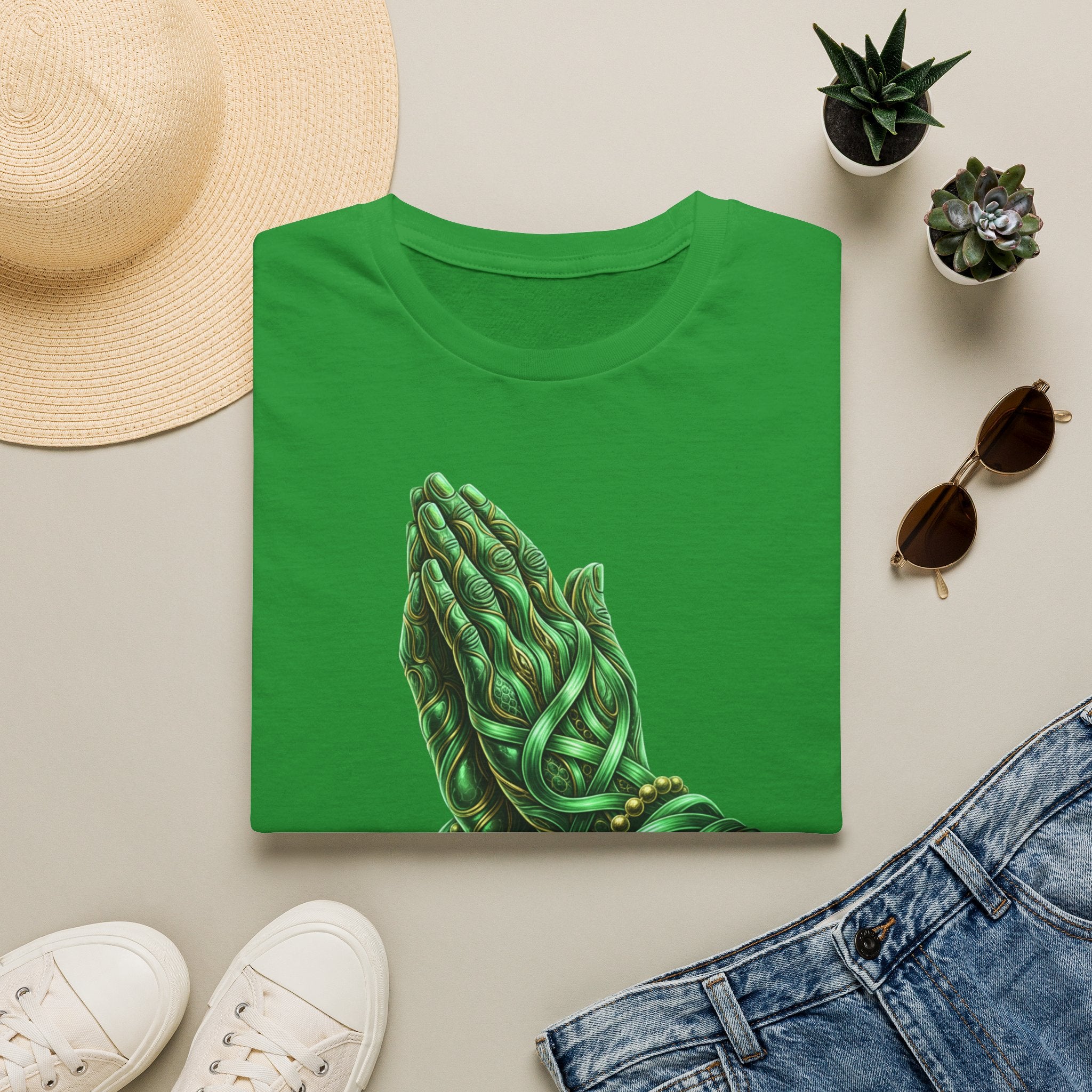 Praying Hands T‑Shirt — Green Vines Prayer Hands Graphic Tee