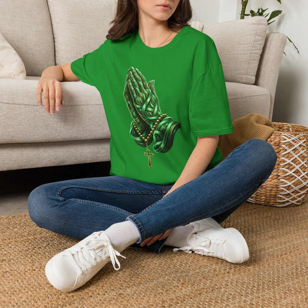 Praying Hands T‑Shirt — Green Vines Prayer Hands Graphic Tee