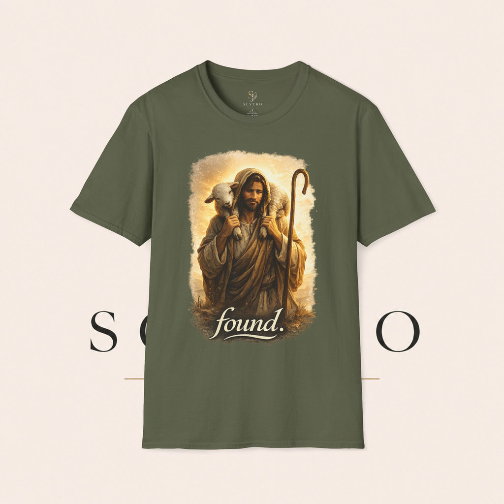 Jesus the Good Shepherd T-Shirt — 'Found.' Christian Faith Tee