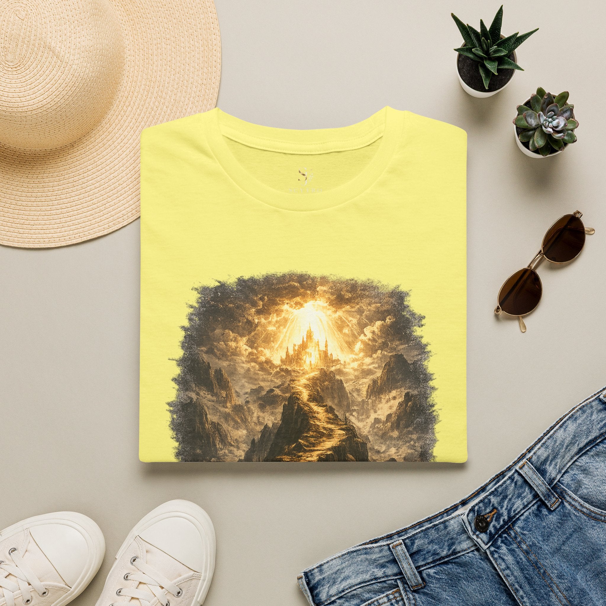 T-Shirt — 'Stay the Course' Ascending Light Mountain Graphic Tee