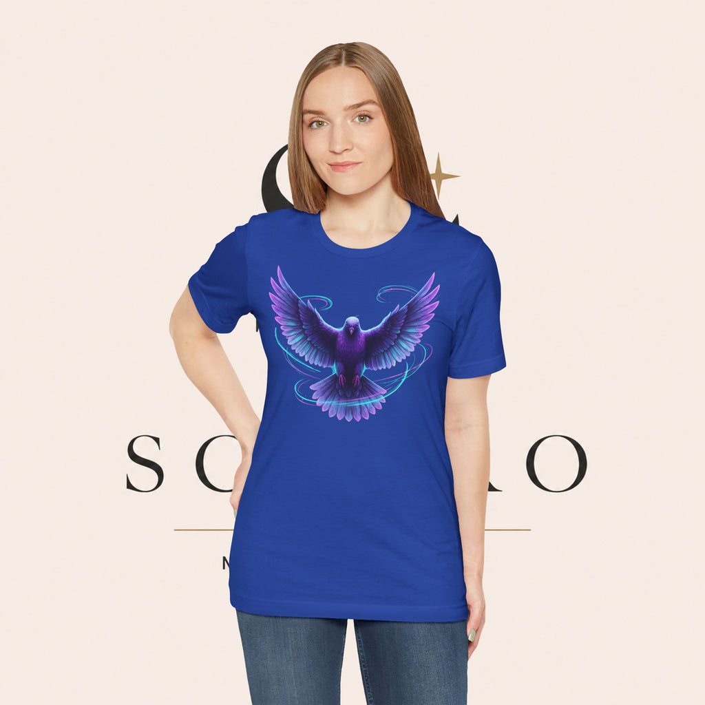 Mystic Raven Tee — Purple Glowing Dove Graphic T-Shirt