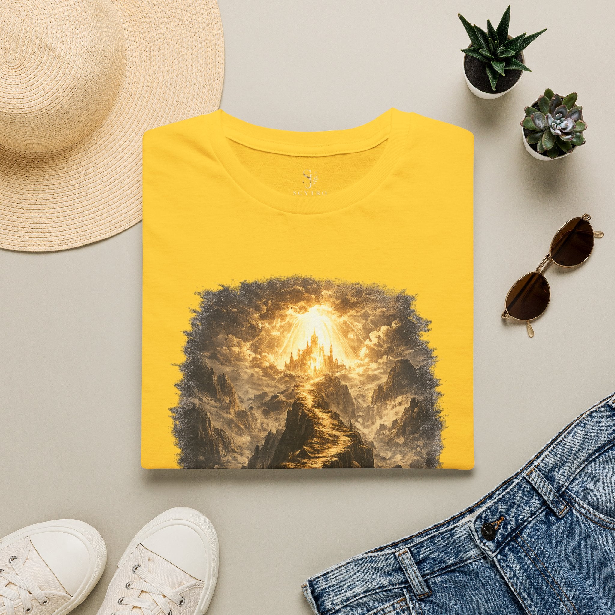 T-Shirt — 'Stay the Course' Ascending Light Mountain Graphic Tee