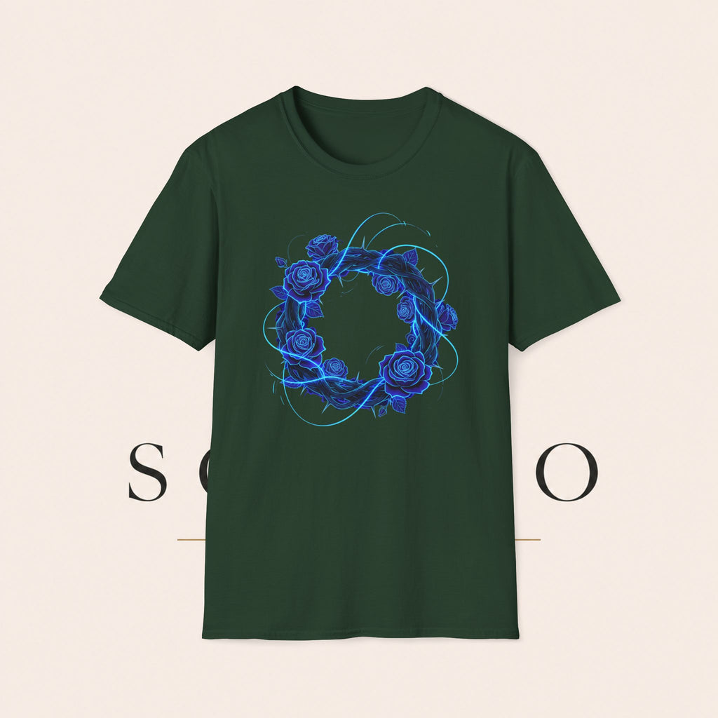 Blue Rose Wreath T-Shirt — Ethereal Floral Graphic Tee