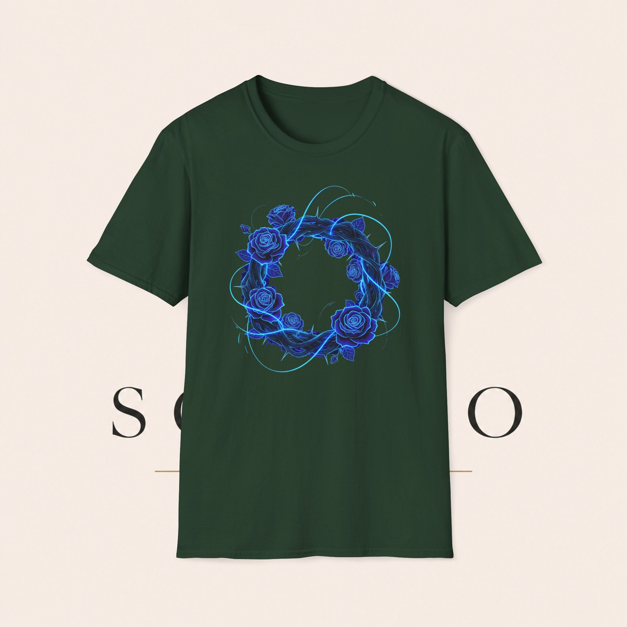 Blue Rose Wreath T-Shirt — Ethereal Floral Graphic Tee