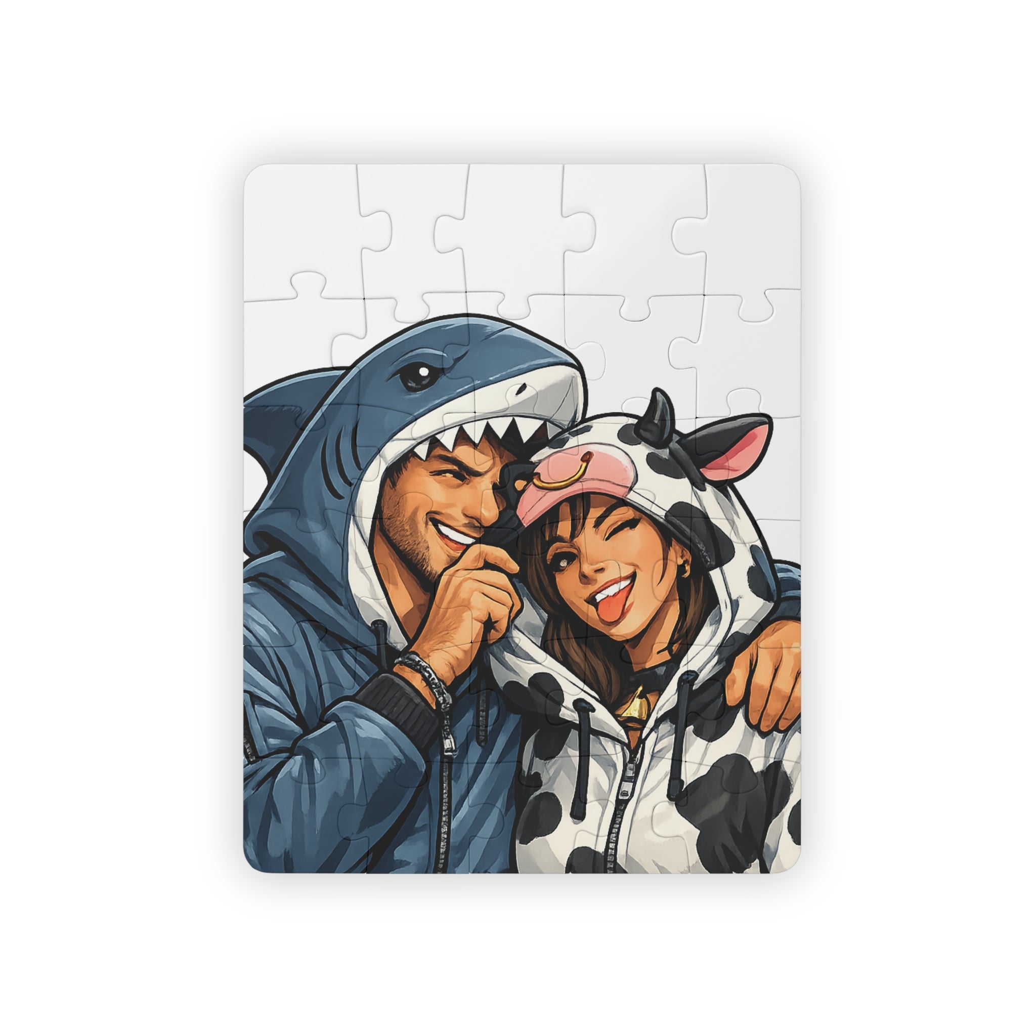 PG 30-Piece Kids Puzzle — Cute Couple in Shark & Cow Costumes